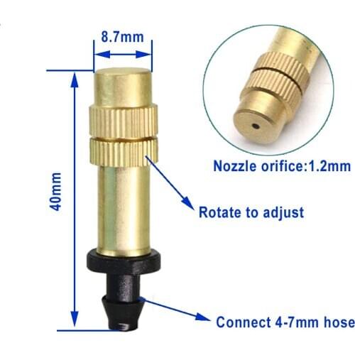 Micro Drip Irrigation System Misting Brass Nozzle Garden Spray Cooling Parts Copper Sprinkler with 4/7 Connector and End Plug
