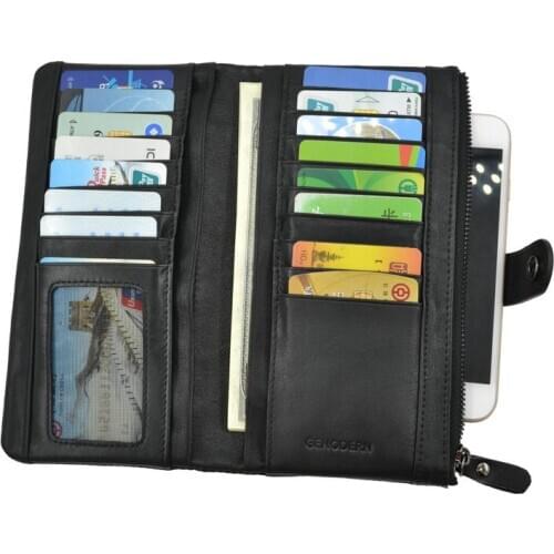 Business Long Men Wallet with Multi Card Holders Phone Bag Cow Leather Business Male Purse Black Long Purse for Man