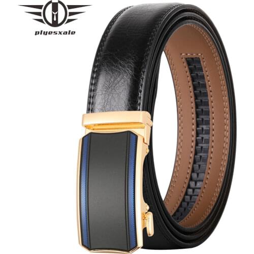 Plyesxale New Arrival Genuine Leather Belts for Men Alloy Automatic Buckle Ratchet Waistband Dress Jeans Straps Formal Belt B555