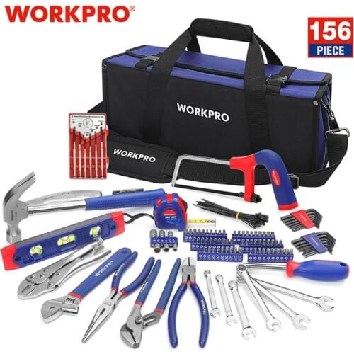 WORKPRO 156PC Home Repairing Tool Set Screwdriver Hammer Pliers Wrench Working Instrument Tool Sets with 17'' Fabric Bag