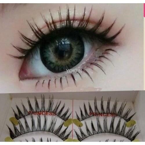 Yokpn Princess False Eyelashes Handmade False Eyelashes Pointy-Tailed Cotton Thread with Thick Stems Big Eyes with Crossed Lashe