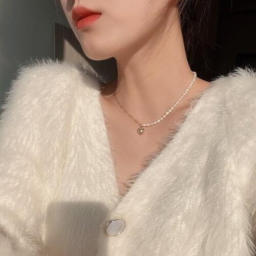 Huge Bud Baroque Pearl Pendant Choker Necklace Women Collar Kpop Boho Punk Lover Heart Charm Long Chain Necklace Jewelry Gift