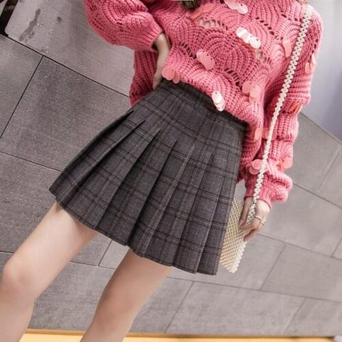 Autumn Winter Elastic Force Pleated Skirt Womens Plaid Streetwear Black High Waist Harajuku Clothing Fashion Skirt The New