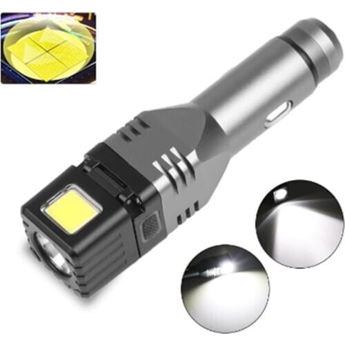 Rechargeable LED Flashlight with 12V Car Cigarette Lighter, 300Lumen Car Flashlight Torch Emergency Tool with Window Breaker