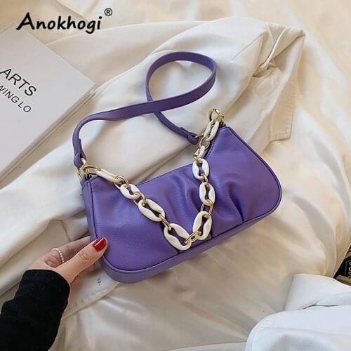 Pleated Chain Baguette Women Shoulder Bag Candy Color Ladies Fashion Bags ML139