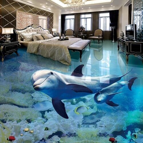 Custom 3D Floor Wallpaper Dolphin Underwater World Sticker Mural Bathroom Floor Waterproof Self-adhesive Wall Papers Home Decor