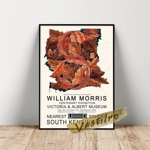 William Morris Exhibition Poster, Morris Acanthus Giclee Wall Painting, Vintage Plant Floral Art Prints, Flower Pattern Wall Art