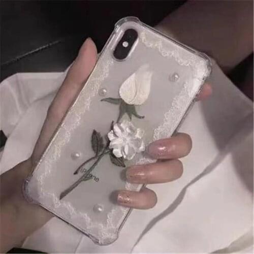 LISM Lace Border Flowers Phone Case For Iphone11 12 Pro Max 7 8 X XS Max XR SE Transparent Lens Protection Shockproof Case Cover