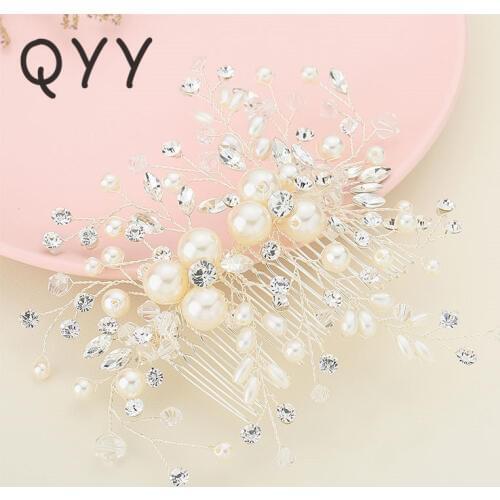 QYY Fashion 2019 Floral Crystal Bridal Hair Combs Wedding Hair Accessories Pearls Austrian Wedding Women Hair Jewelry