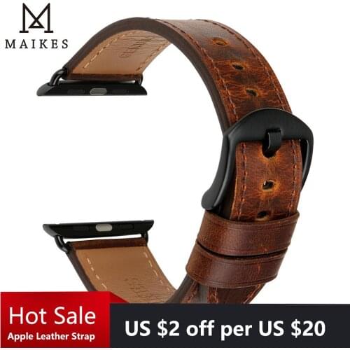 MAIKES Watch Accessories Genuine Leather For Apple Watch Band 44mm 40mm & Apple Watch Bands 42mm 38mm Series 4 3 2 1 Watch Strap