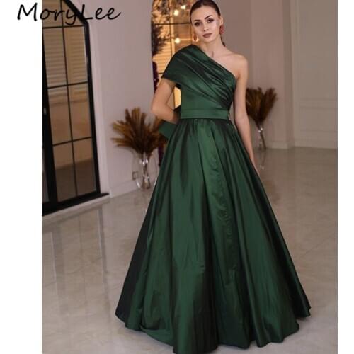 Sexy Evening Dresses One Shoulder Floor Length Sweep Train A-Line Satin Evening Dresses With Zipper vestidos de fiesta de noche