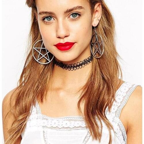 Hot New fashion jewelry silver color vintage big star shape drop dangle earring best gift E342
