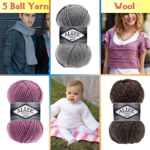Wool Knitted Thick Yarn (5 Ball) 100 Meters(100gr) -56 Color-Hand Knitting Yarn Ball Scarf-Alize Superlana Maxi-Blanket-Winter