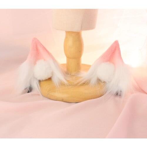 Handmade hair accessories simulation plush fox ear hair ball gradient beast ear pink gray hairpin