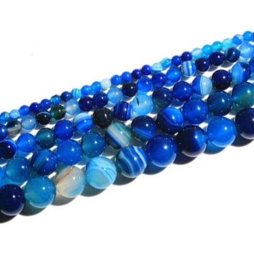 Blue Striped Agate Gemstone Loose Beads for DIY Bracelet Jewelry Making Bead (4/6/8/10mm)