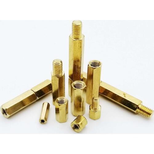 10/50pc Solid Brass Copper M2 M2.5 M3 M4 Hex Standoff Hexagon Pillar M-F F-F Male-Female Female Spacer for PCB Board Motherboard