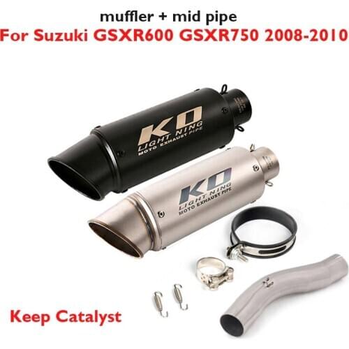 Motorcycle Slip on Exhaust System Middle Link Tube 51mm Muffler Silencer Tip Escape Pipe for Suzuki GSXR600 GSXR750 2008-2010