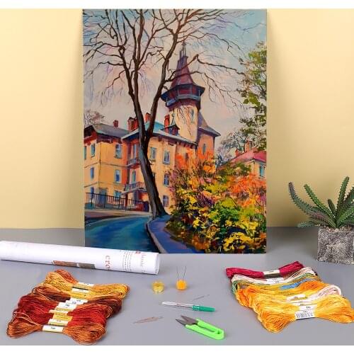 Landscape Lviv Pre-Printed 11CT Cross Stitch Embroidery Complete Kit DMC Threads Handiwork Handmade Painting Adults