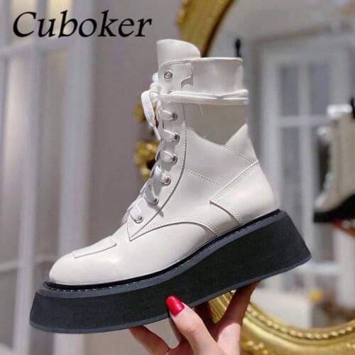 2021 Autumn Women Martin Boots Brand Designer Thick Sole Lace Up Genuine Leather Runway Ankle Short Platform Women Boots Mujer