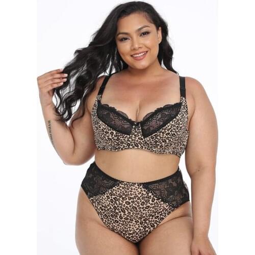 Plus Size E F G Cup Underwire Bra Panty Wholesale Women Lingerie Set Sexy Leopard Bra Set Womens Sexy Underwear 80859095100105