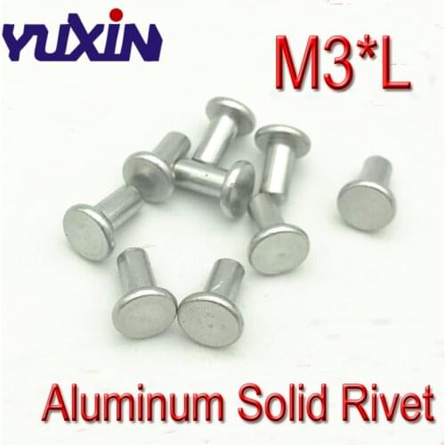 500Pcs/200Pcs M3*L Silver Tone GB109 Aluminium Solid Rivets AL Aluminum Knock Flat Head Solid Rivet