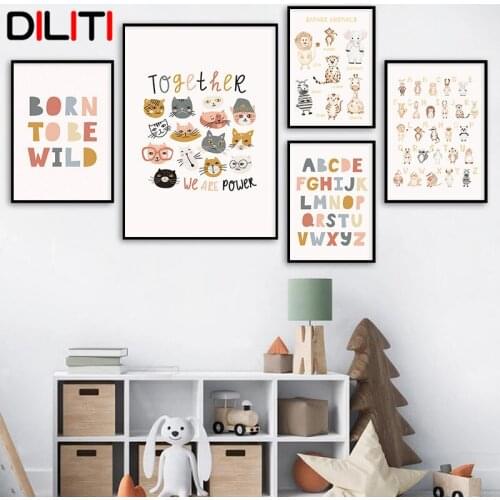 ABC Alphabet Nursery Canvas Painting Poster Nursery Born To Be Wild Quote Wall Art Print for Kids Baby Room Decor Pictures