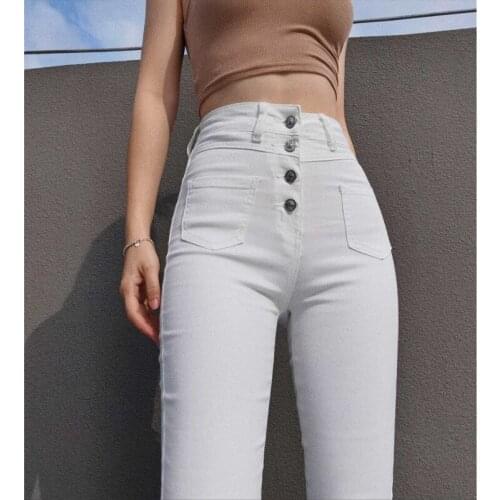 TVVOVVIN Knock Show Thin Large Size Elastic Buttoned Pockets Slim High Waist Pencil Jeans Cropped Pants For Woman 9UIE