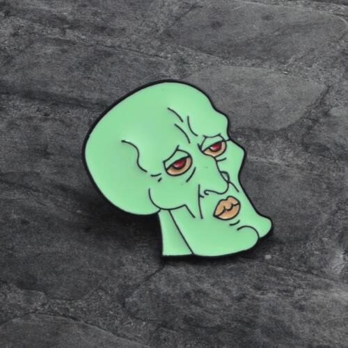 Cartoon figure Squidward Enamel Pin Metal Badge Green Head Brooch Denim Jeans Bag Shirt Collar Pin Brooch Pin for Women Men Kid