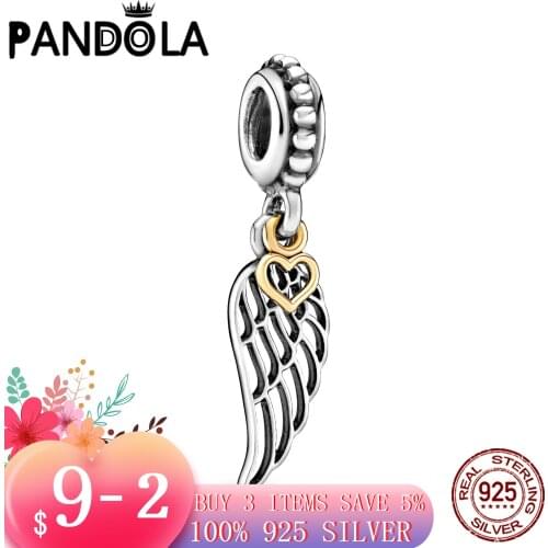 Hot 100% 925 Sterling SILVER charms Angel Wing and Heart Dangle Charm fit Original Pandora Bracelet silver 925 jewelry