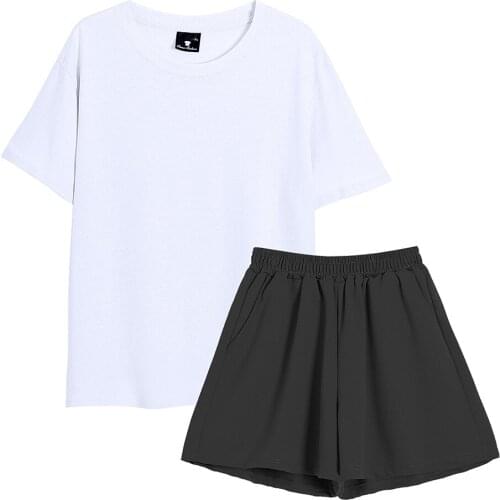 Solid Color Tees Cotton Cute Short Sleepwear Aesthetic Summer Blank Pajama Shirt Casual Harajuku Korean Blouses Chic Pajama Set