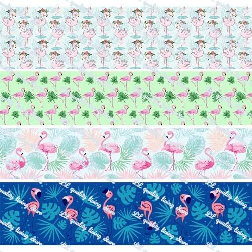 16-75mm Cartoon Flamingo Printed Grosgrain Ribbon/16mm Printed Elastic Foe Ribbons DIY Hair Bows Sewing Webbing 50 Yards