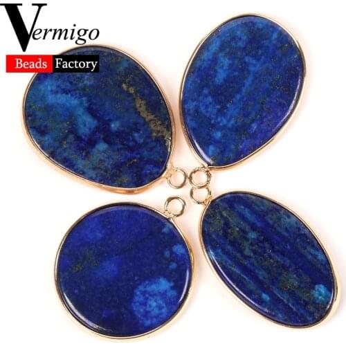 Natural Lapis Lazuli Stone Water Drop Oval Round Shape Pendants for Jewelry Making Diy Bracelets Necklace Accessories