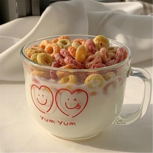 Cartoon Korean ins Glass Cup Cute Bear Rabbit Letters Coffee Milk Mug 500ML Breakfast Oatmeal Cereal Cups With Handle Heat-proof