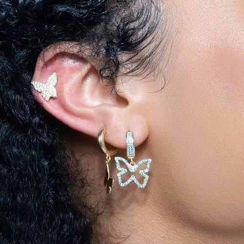 Minimal Delicate Colorful CZ Butterfly Gold Color Earring Micro Pave White Pink Blue CZ Butterfly Charm Cute Animal Girl Jewelry