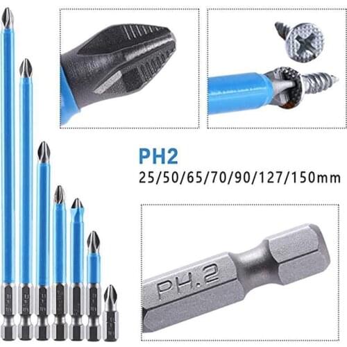 7pcs/set PH2 Anti-Slip Electric Screwdriver Bit Set Bits 1/4" ( 6.35mm )Hex Shank Magnetic Bits Power Tools Accessories Phillips