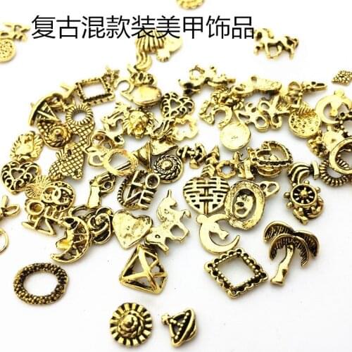 10Pcs/Lot Japan Mixed Ancient Gold Silver Metal Alloy Nail Art Decorations Nail Stickers for Manicure