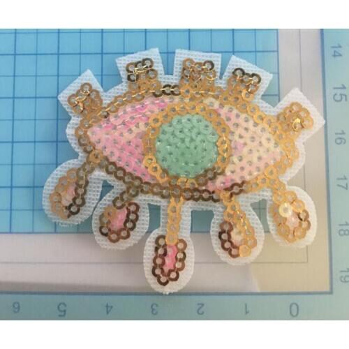 DZ 10PCS 6*6cm Sequins Eye Patches for Clothes Iron on Eyeball Sequined Patch Embroidery Appliques DIY Decoration Accessories