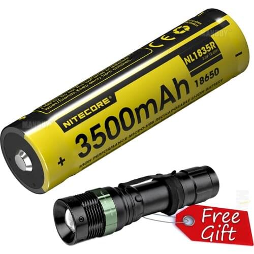 NITECORE NL1835R 3500mAh High Performance Built-in Micro-USB Charge Port Rechargeable Liion Battery 12.6Wh 3.6V Button Top 18650