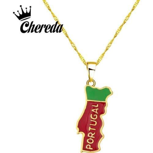 Chereda Gold Color i love Somalia Map Necklaces for Women Red Portugal Map Neckalce&Pendants Charm Jewelry