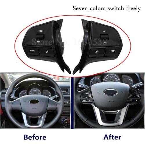 7 color switching For KIA K2 RIO 11-14 Steering wheel audio volume music control button switch with Bluetooth telephone sound