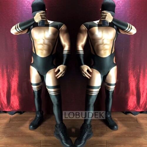 Tide Fashion Male Costume High Stretch Leotard Jumpsuit Bar Nightclub DJ Singer pole dancing Stage Outfit Teams HIP HOP Costume