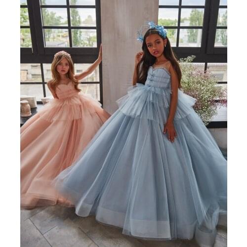 Flower Girl Dresses Sheer Neck Princess Wedding Party Gown Girls Pageant Dresses Birthday Gown Costumes