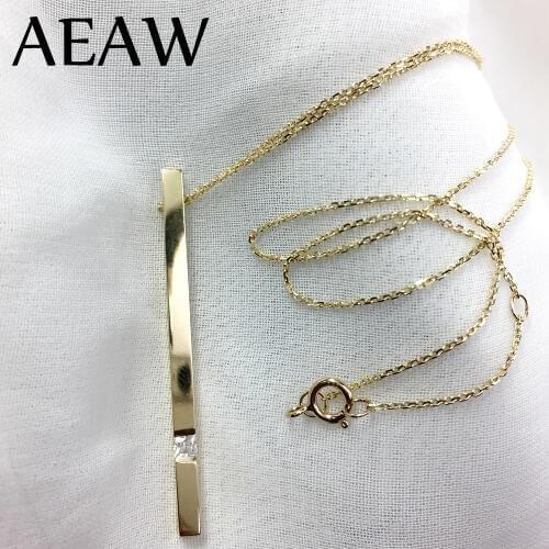 AEAW DEF Princess Cut 14K Yellow Gold Moissanite Pendant With 14K Gold Chain Necklace For Women in Fine Jewelry