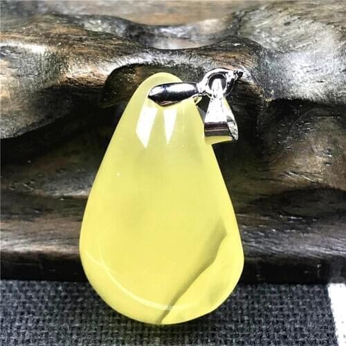 Genuine Natural Yellow Amber Pendant Jewelry For Woman Lady Man Silver Clear Crystal 25x16x8mm Water Drop Beads Gemstone AAAAA