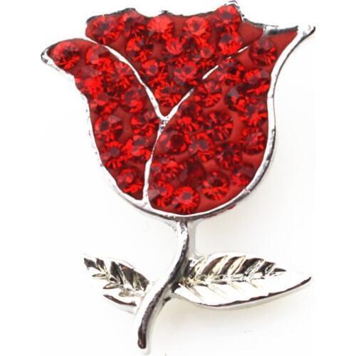 Full Rhinestone 10pcs Crystal Rose Flower Snap Buttons fit 18mm Snap Bracelets Bangles DIY Snap Jewelry Interchangeable Charms