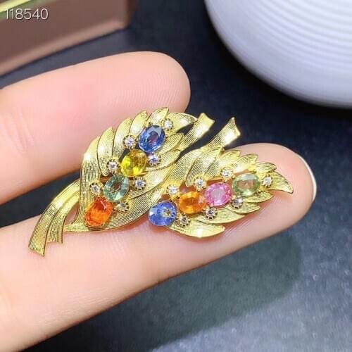 Natural Multicolor Sapphire brooch 925 Silver Lady brooch Candy Color Fresh and Cute