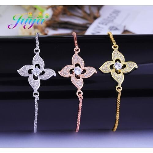 Juya Ali Moda Adjustable Chain Bracelet Supplies Gold//Rose Gold Micro Pave Zircon Decorative Charm Bracelet For Women Men