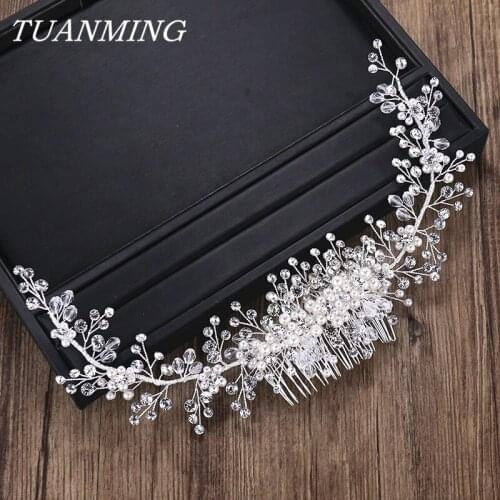Luxurious Crystal Pearl Hair Combs Women Headbands Wedding Hair Accessories Rhinestone Pearl Hair Combs Bridal Headpiece