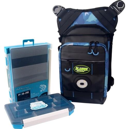 Fishing Tackle Bag Single Shoulder Fishing Bag Crossbody Pack Fishing Gear Waist Bag with 2 Bait Boxes LED Warning Light