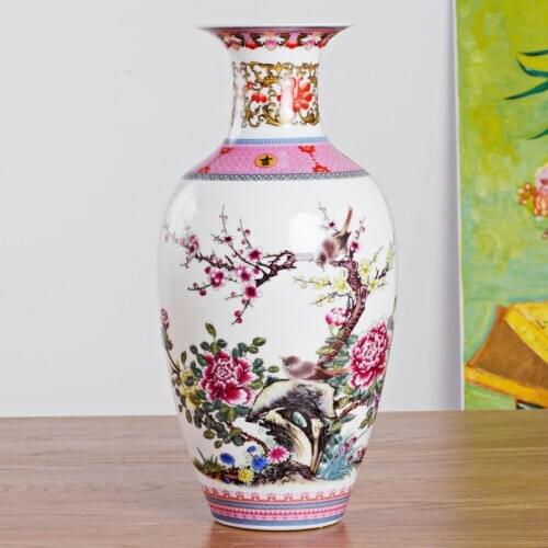 Antique Jingdezhen Vintage Ceramic Vase Desk Accessories Crafts Pink Flower Traditional Porcelain Chinese Vase